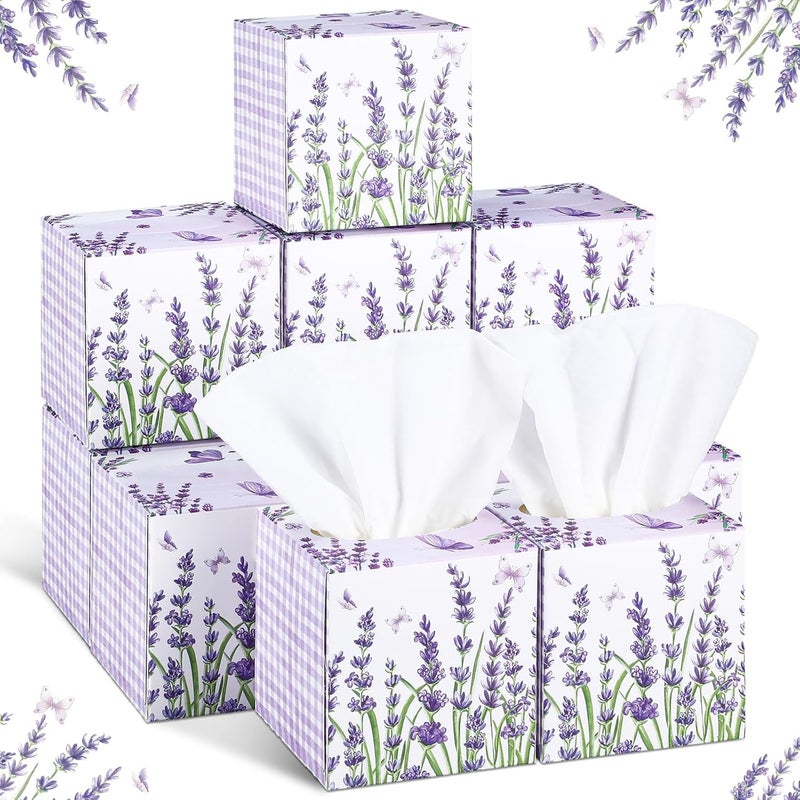 Fourluoo 12 Pack Fall Lavender Facial Tissues Cube Boxes 600 Sheets 3 Ply Small Purple Flower Floral Face Tissues Bulk for Autumn Car Bedroom Supplies - Image 1